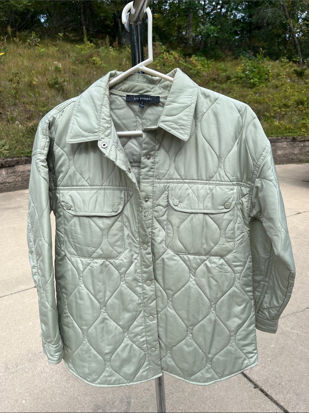 Blu Pepper Quilted Sage Green Bomber Shacket